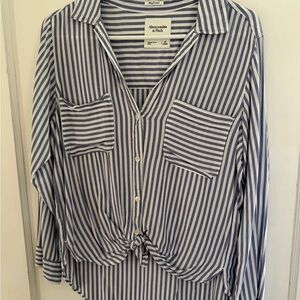 Abercrombie & Fitch Navy and White Striped Button Down Shirt